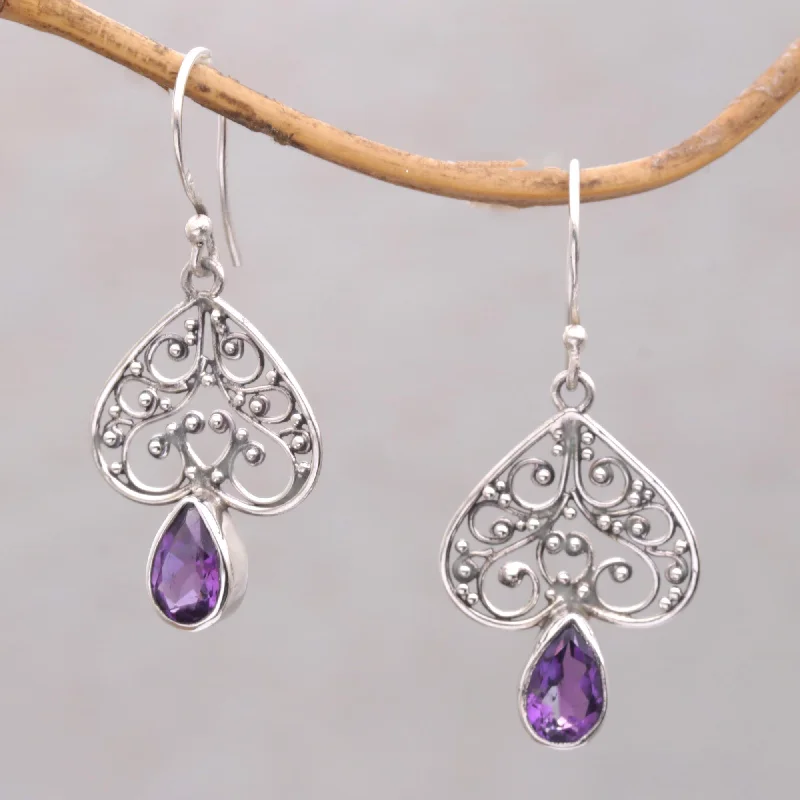 Luxury Meets Affordability – Jewelry Sale Live Now Regal Spades Amethyst and Sterling Silver Dangle Earrings from Bali