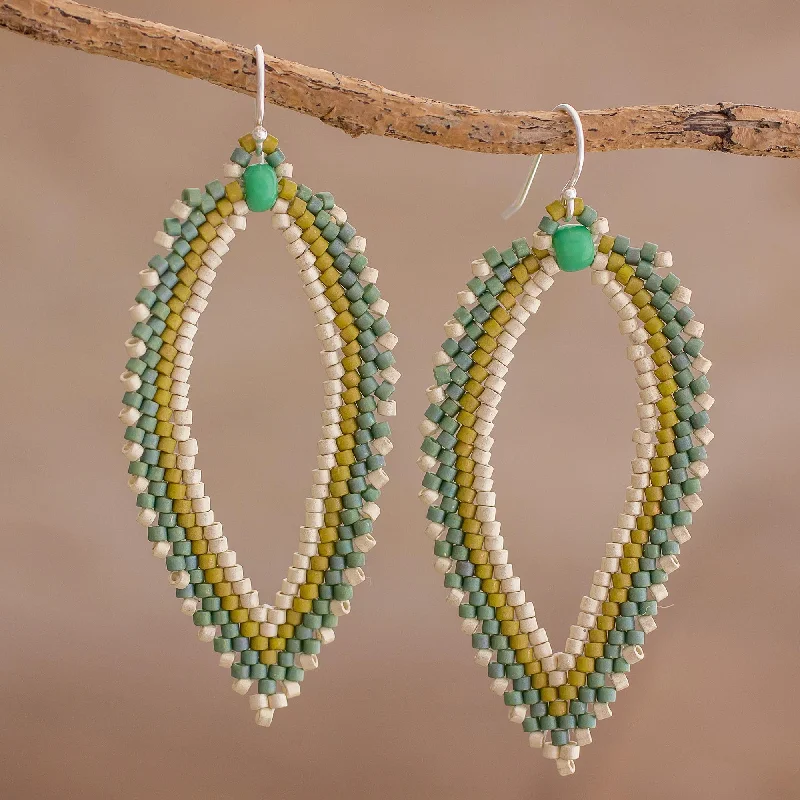 Elegant Rose Gold Jewelry For A Stylish Touch River Leaf Green and Ivory Leaf-Shaped Beaded Dangle Earrings