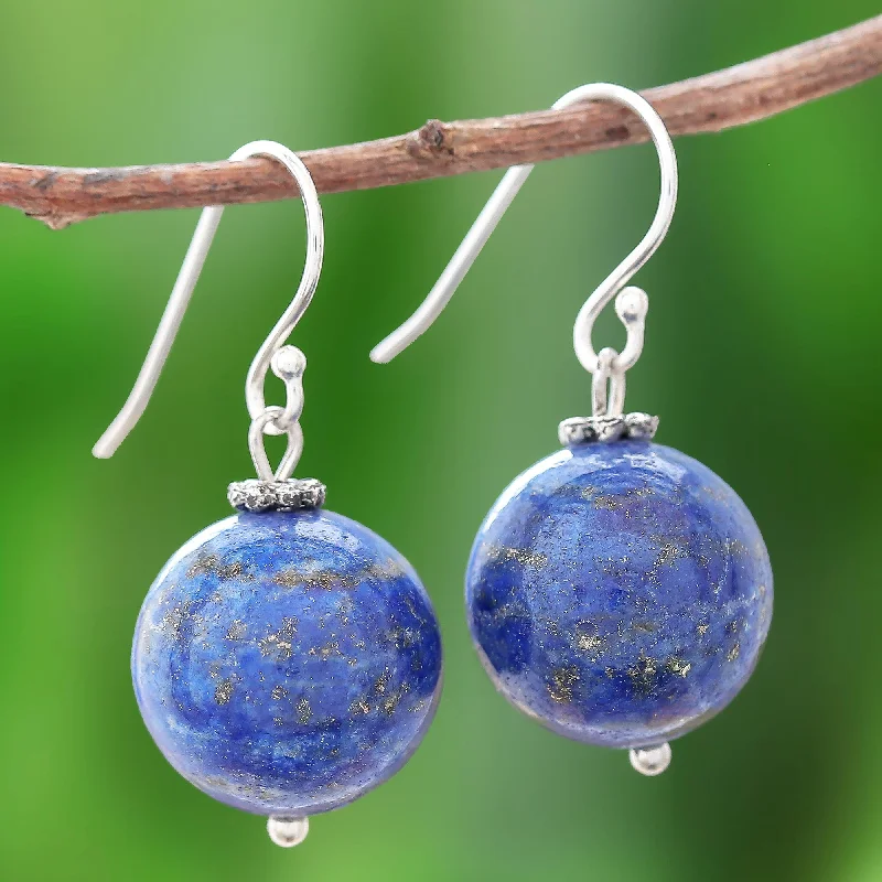 Stunning Jewelry Pieces At The Lowest Prices Ever Round Charm Round Lapis Lazuli Dangle Earrings from Thailand