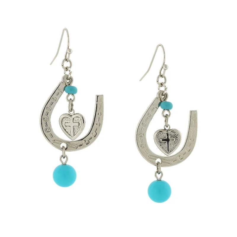 Exclusive Jewelry Sale Event – Shop Now 1928 Jewelry® Silver-Tone Imitiation Turquoise Horseshoe And Suspended Heart Drop Earrings