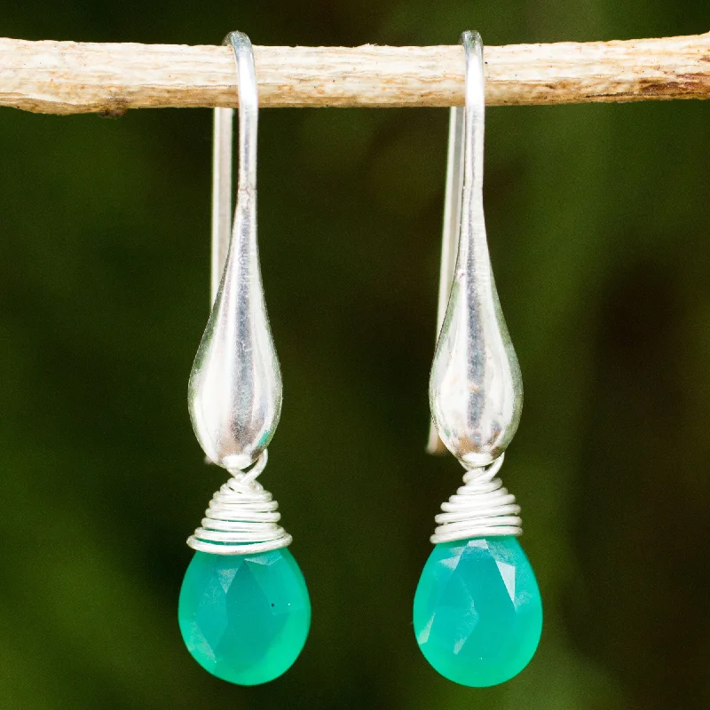 Premium Diamond Jewelry For Unforgettable Moments Sophisticated Green Sterling Silver Dangle Earrings with Enhanced Green Onyx