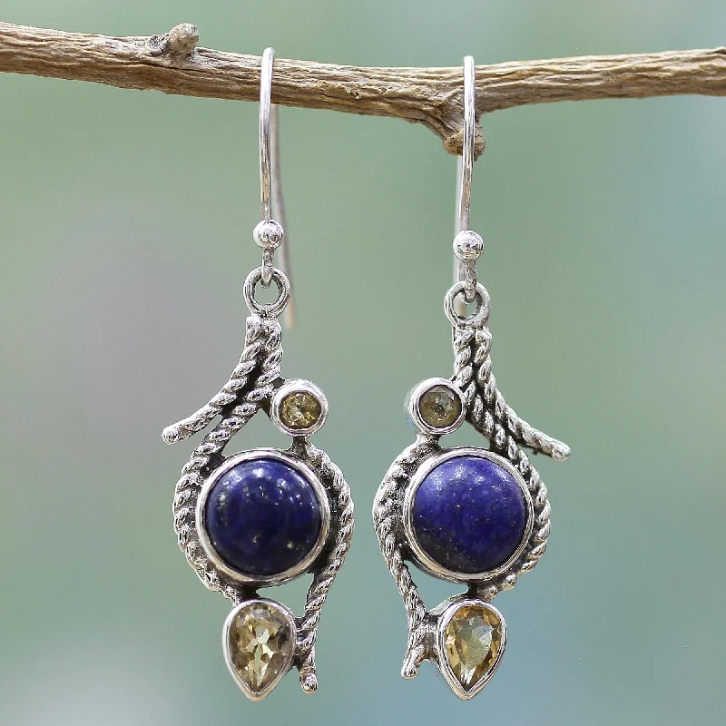 Exclusive Jewelry Offers – Sparkle For Less Starry Bliss Lapis Lazuli Citrine Sterling Silver Dangle Earrings India