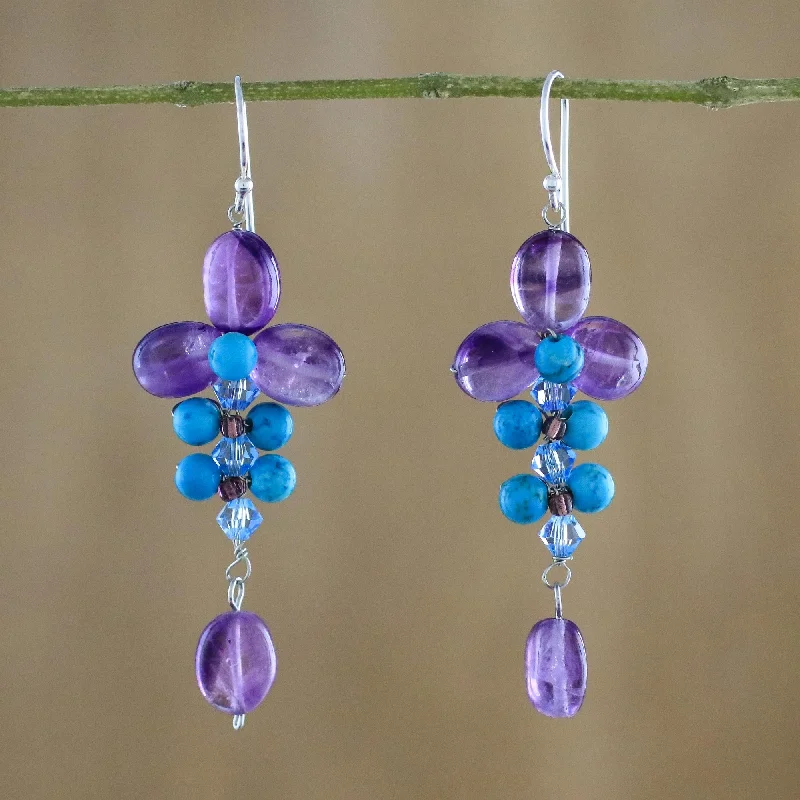 Limited-Time Offer On Elegant Jewelry Pieces Succulent Vines Amethyst and Calcite Dangle Earrings from Thailand