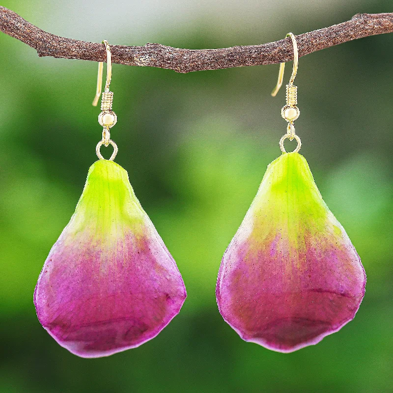 Limited-Time Offer On Premium Jewelry Collections Summer Treat in Berry Gold-Plated Orchid Petal Dangle Earrings