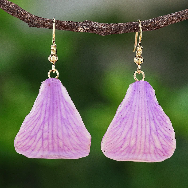 Limited-Time Offer On Elegant Jewelry Pieces Summer Treat in Lavender Gold-Plated Purple Orchid Petal Dangle Earrings