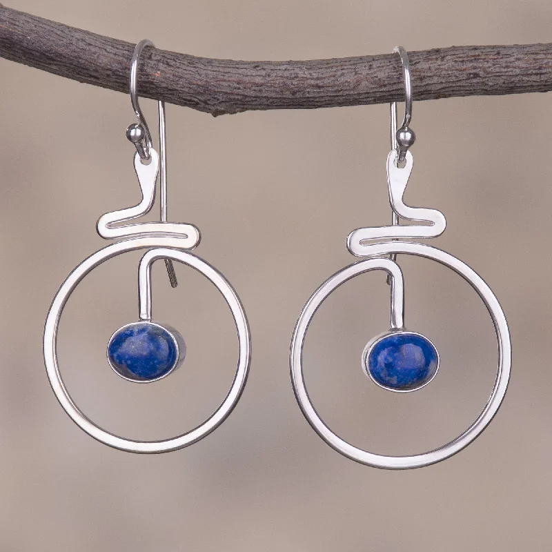 Flash Sale On Exquisite Jewelry – Don't Miss Out Swirling Moons Round Lapis Lazuli Dangle Earrings from Peru