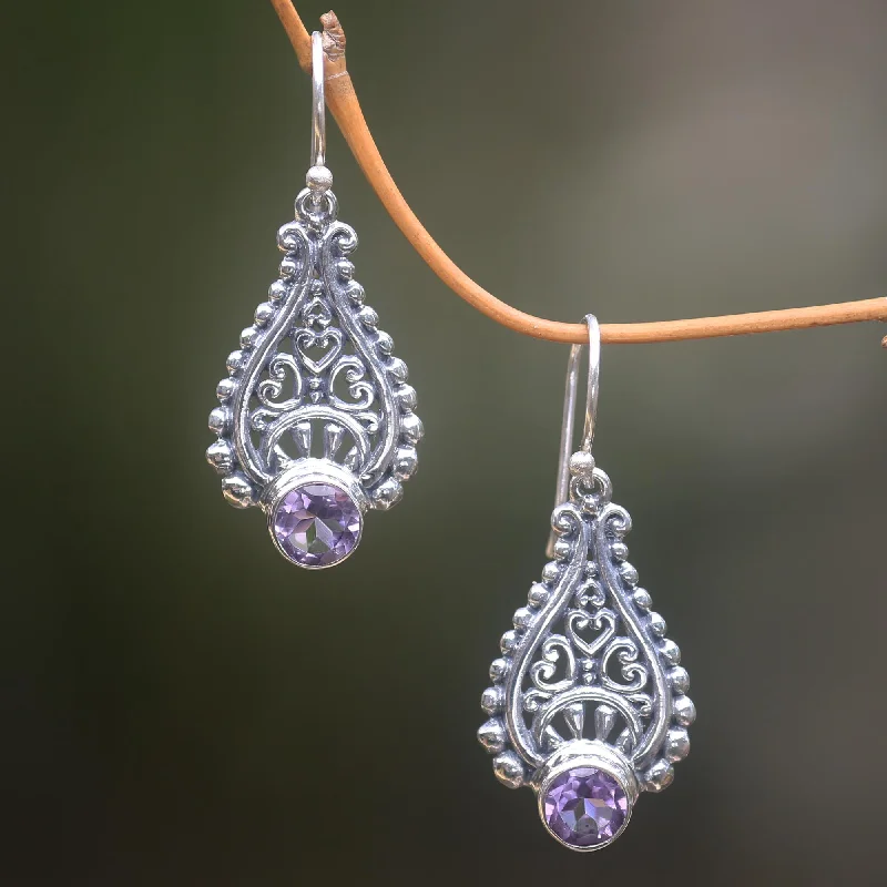 Make Your Outfit Shine With Discounted Jewelry Tears of Happiness Lacy Amethyst Earrings Handcrafted with Sterling Silver