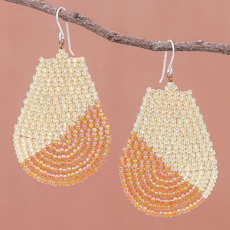 Make Every Moment Shine – Jewelry Discounts Available Thai Moon in Gold Metallic Gold and Cream Glass Beaded Dangle Earrings