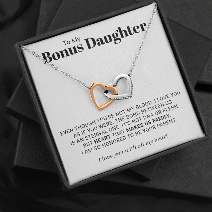 Huge Markdowns On Premium Jewelry Styles To My Bonus Daughter Necklace Heart That Makes Us Family - Interlocking Heart Necklace