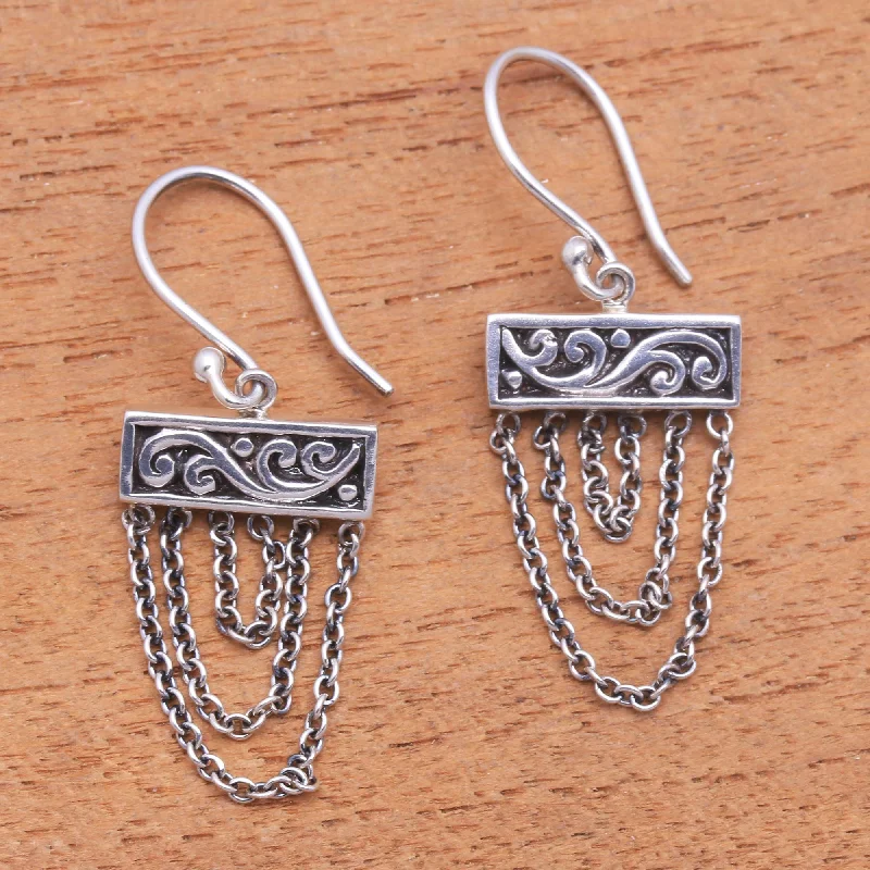 Premium Jewelry Now Available At Special Discounts Traditional Chain Sterling Silver Dangle Earrings with Chain from Bali