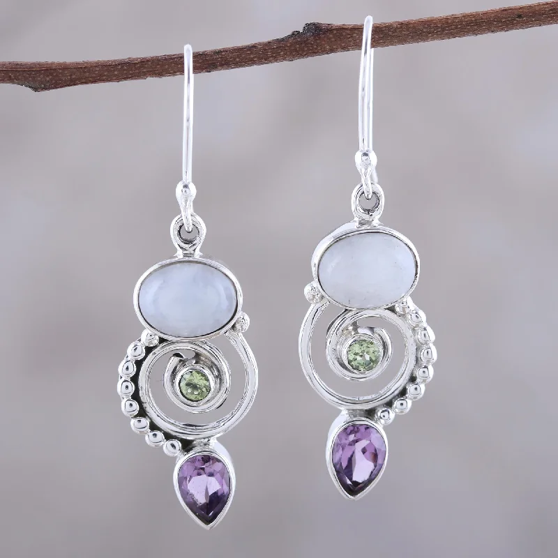 Limited-Time Jewelry Sale – Don't Miss These Deals Twilight Labyrinth Multi-Gemstone and Sterling Silver Spiral Dangle Earrings