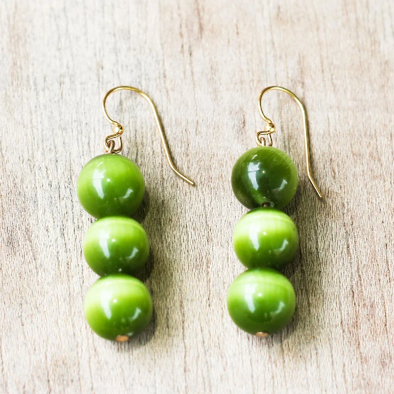 Affordable Glamour – Premium Jewelry At Special Prices Verdant Orbs Green Cat's Eye Beaded Dangle Earrings from Ghana