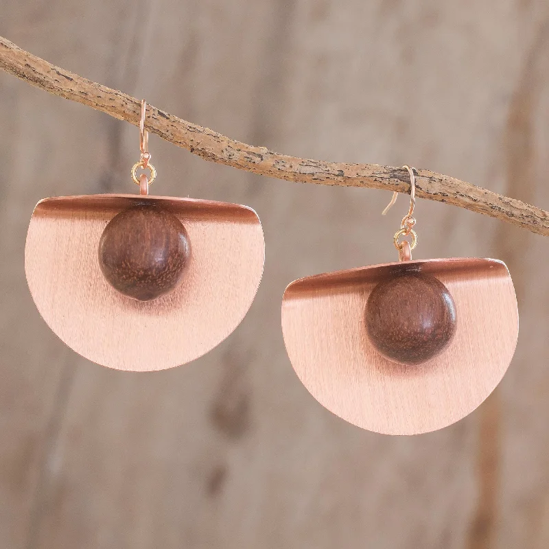 Must-Have Jewelry Pieces At Reduced Prices Winking Moon in Copper Copper and Wood Bead Dangle Earrings with 18K Gold Hooks