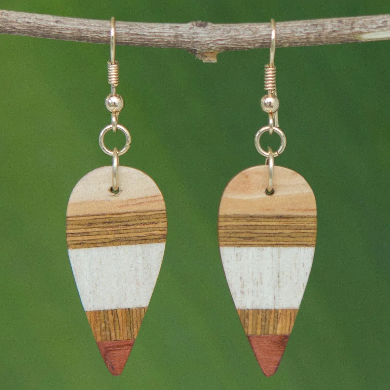 Buy More, Save More On Stunning Jewelry Designs Woodland Leaves Striped Wood Dangle Earrings from Brazil