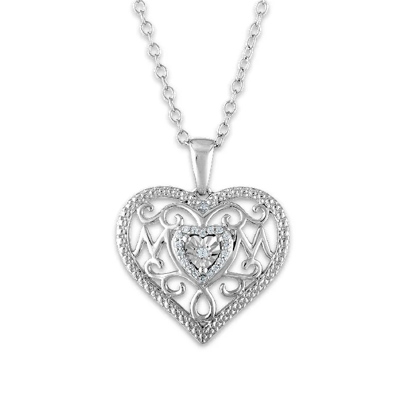 1/16 CTW Diamond Heart Mom Pendant in Sterling Silver