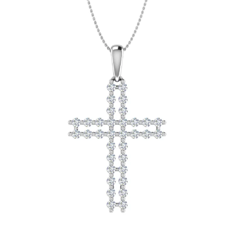 1/2 Carat Diamond Cross Pendant Necklace in Gold (Silver Chain Included)