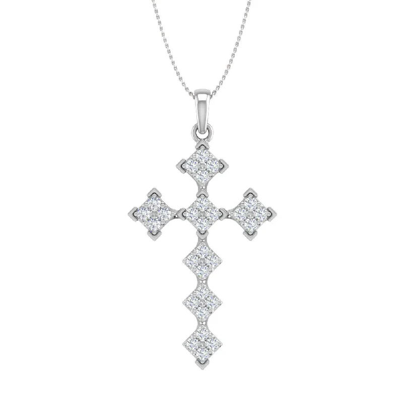 1/2 Carat Diamond Cross Pendant Necklace in Gold (Silver Chain Included)