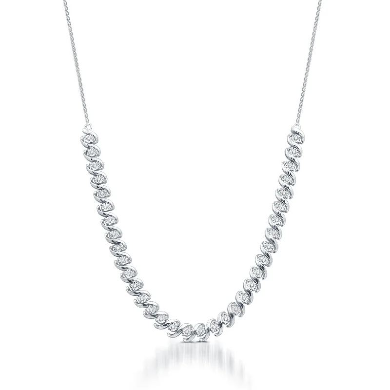 1/2 CTW Diamond 20-inch Illusion Set Fashion Tennis Necklace in Rhodium Plated Sterling Silver