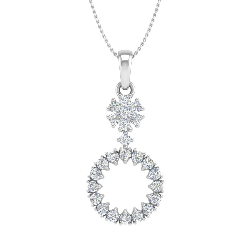 1/3 Carat Diamond Circle Solitaire Pendant Necklace in Gold (Silver Chain Included)