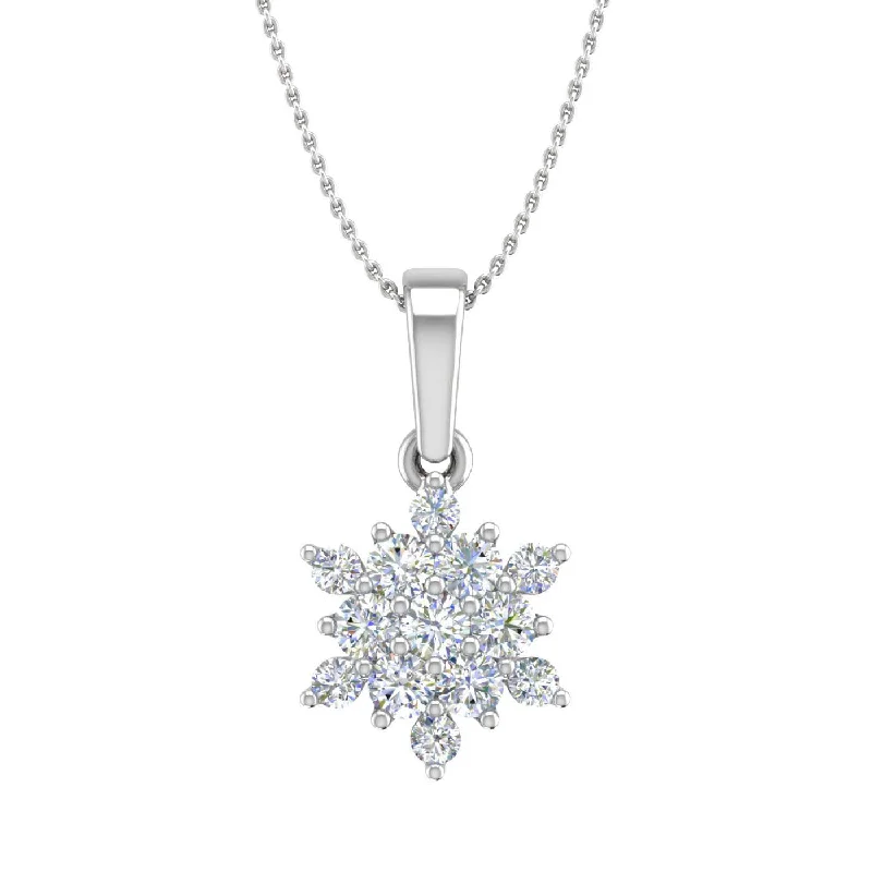 1/3 Carat Diamond Halo Cluster Pendant Necklace in Gold (Silver Chain Included)