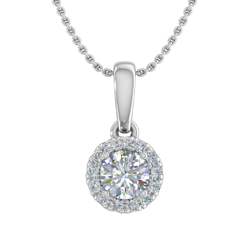 1/3 Carat Diamond Halo Pendant Necklace in Gold (Silver Cable Chain)