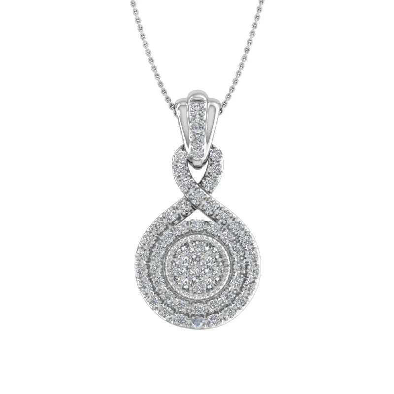 1/3 Carat Diamond Halo Pendant Necklace in Gold (Silver Chain Included)