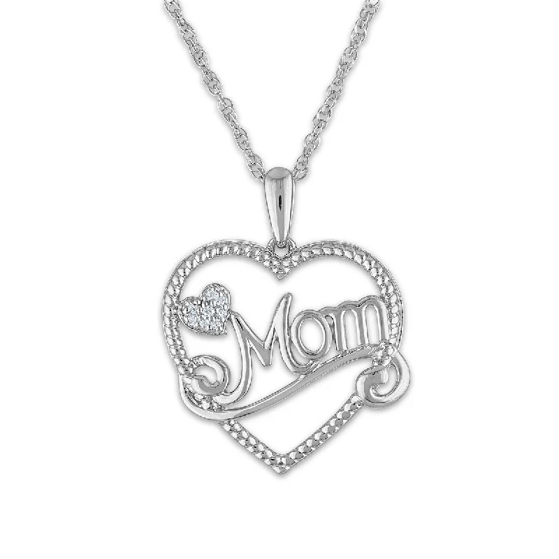 1/30 CTW Diamond Mom Heart 18-inch Pendant in Sterling Silver