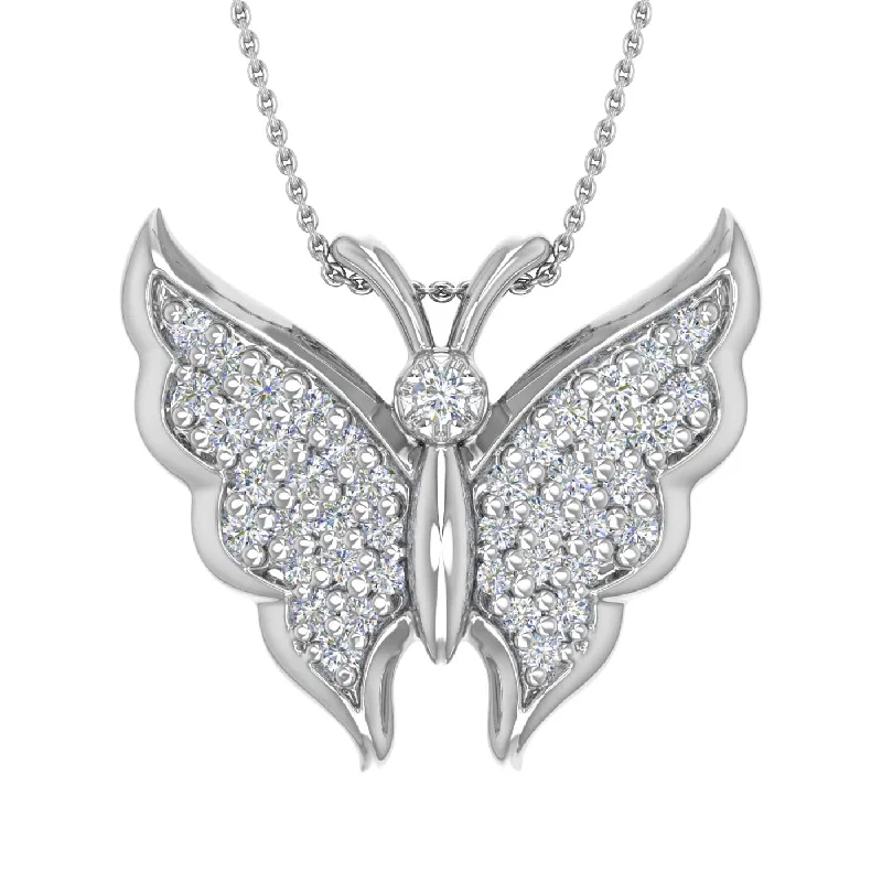 1/4 Carat Diamond Butterfly Pendant Necklace in Gold (Silver Chain Included)