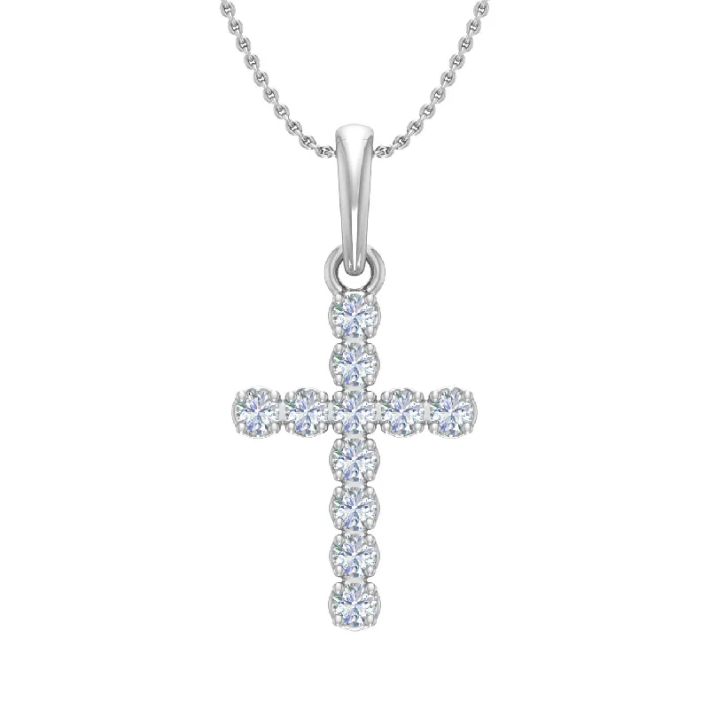 1/4 Carat Diamond Cross Pendant Necklace in Gold (Silver Cable Chain)