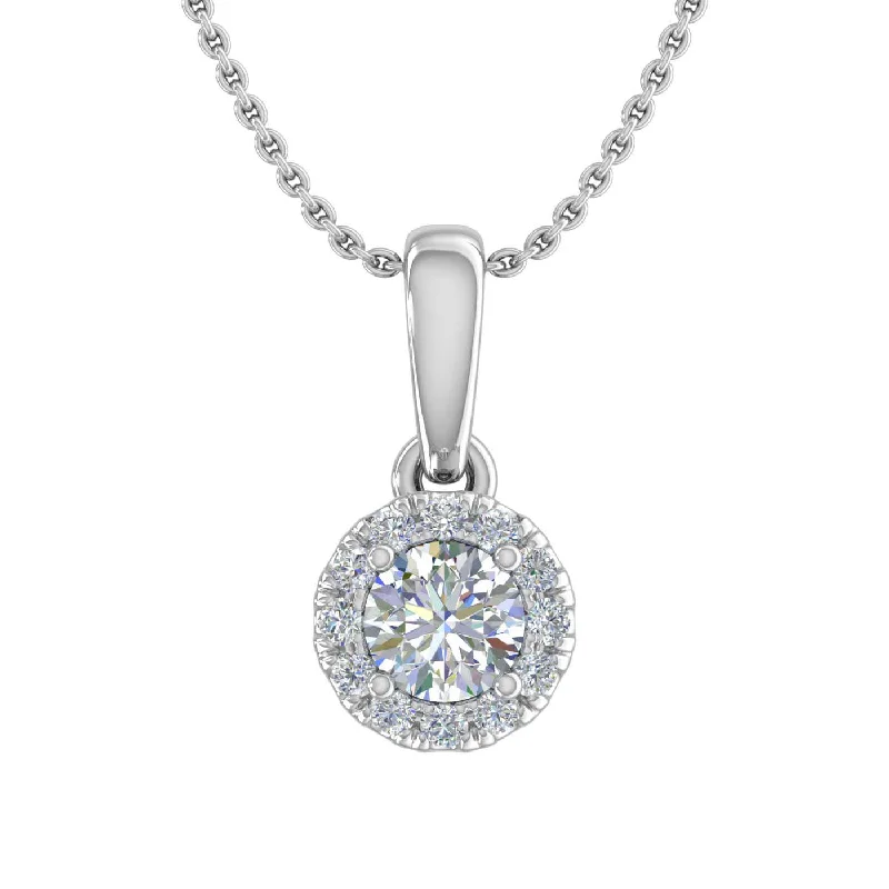 1/4 Carat Diamond Halo Pendant Necklace in Gold (Silver Cable Chain)