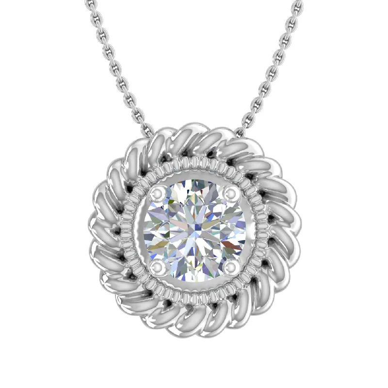 1/4 Carat Diamond Solitaire Floral Pendant Necklace in Gold (Included Silver Chain)