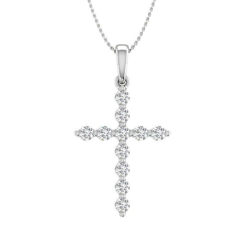 1/4 Carat Diamond Women's Cross Pendant Necklace in Gold (Silver Chain Included)