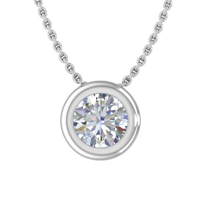 1/5 Carat Bezel Set Diamond Solitaire Pendant Necklace in Gold (Included Silver Chain) - IGI Certified