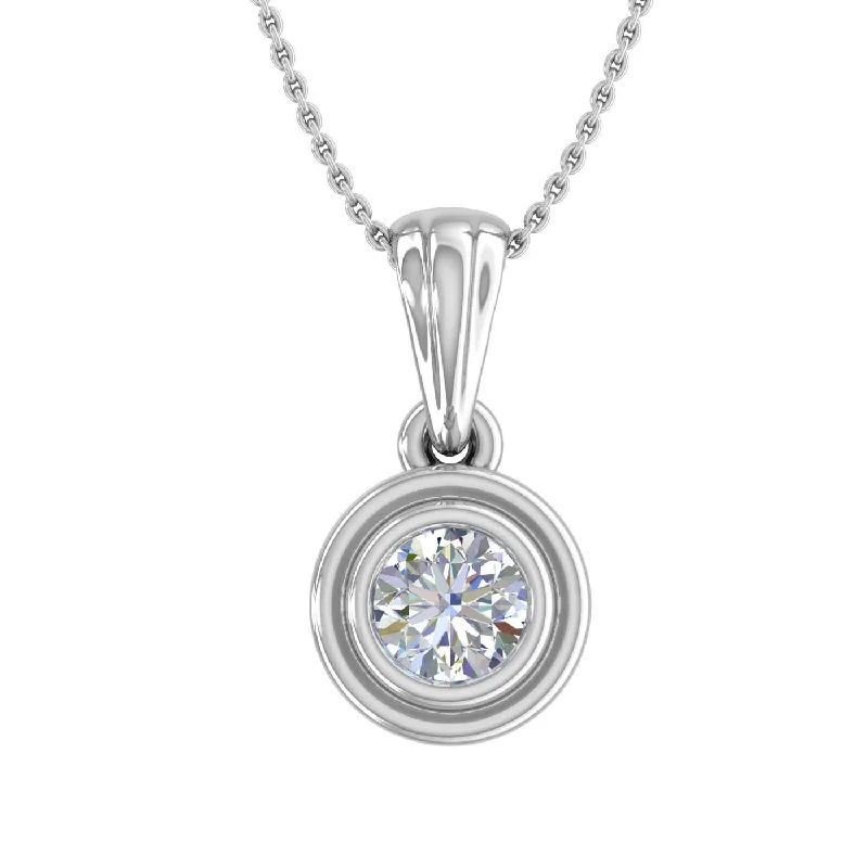 1/5 Carat Bezel Set Diamond Solitaire Pendant Necklace in Gold (Included Silver Chain)