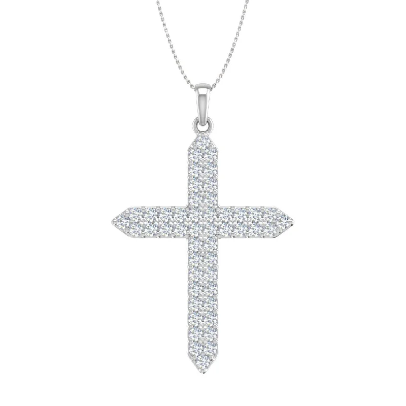 1 Carat Diamond Cross Pendant Necklace in Gold (Silver Chain Included)