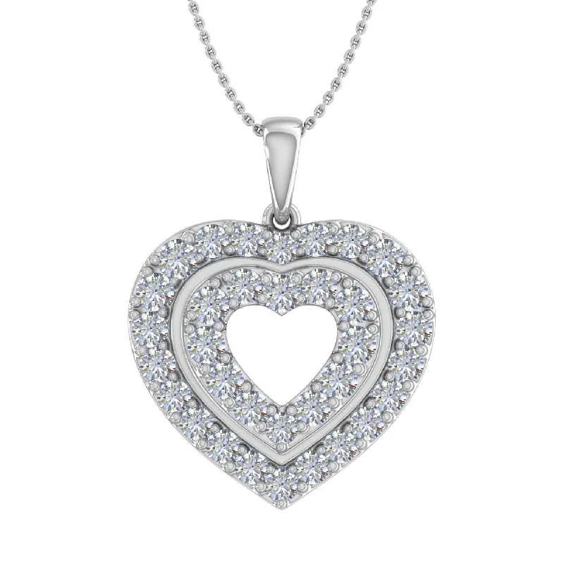 1 Carat Heart in Heart Diamond Pendant Necklace in Gold (Silver Chain Included)