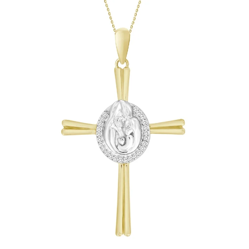 10KT White and Yellow Gold 18-inch Diamond Accent Cross Pendant