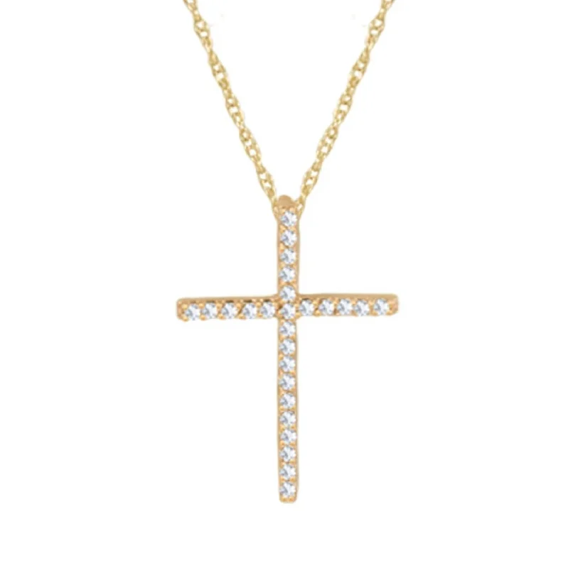 10KT Yellow Gold 1/10 CTW Diamond 23X16MM 18-inch Cross Pendant