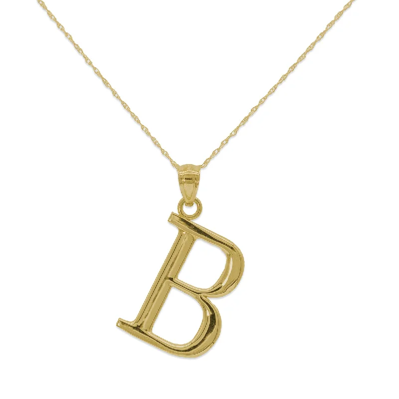 10KT Yellow Gold 18-inch 30MM Initial Pendant; Initial B