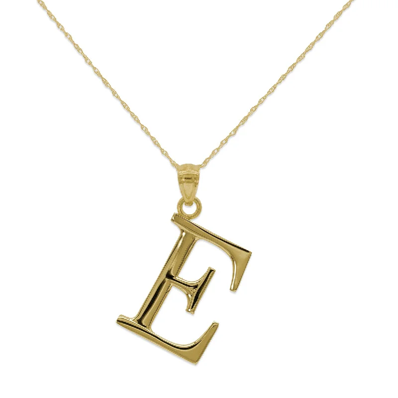 10KT Yellow Gold 18-inch 30MM Initial Pendant; Initial E