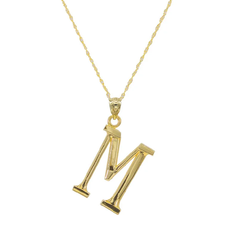 10KT Yellow Gold 18-inch 30MM Initial Pendant; Initial M