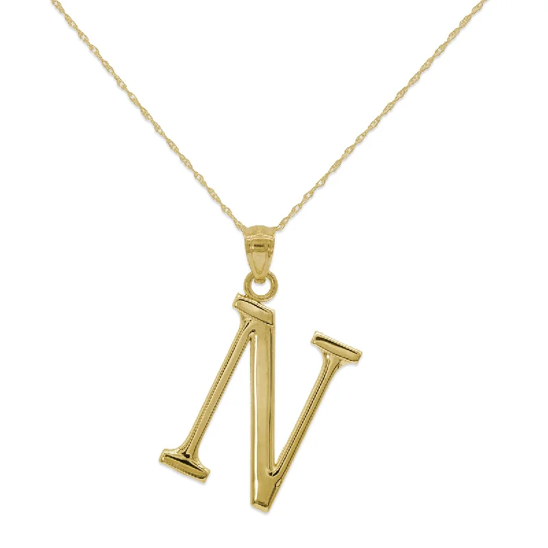 10KT Yellow Gold 18-inch 30MM Initial Pendant; Initial N