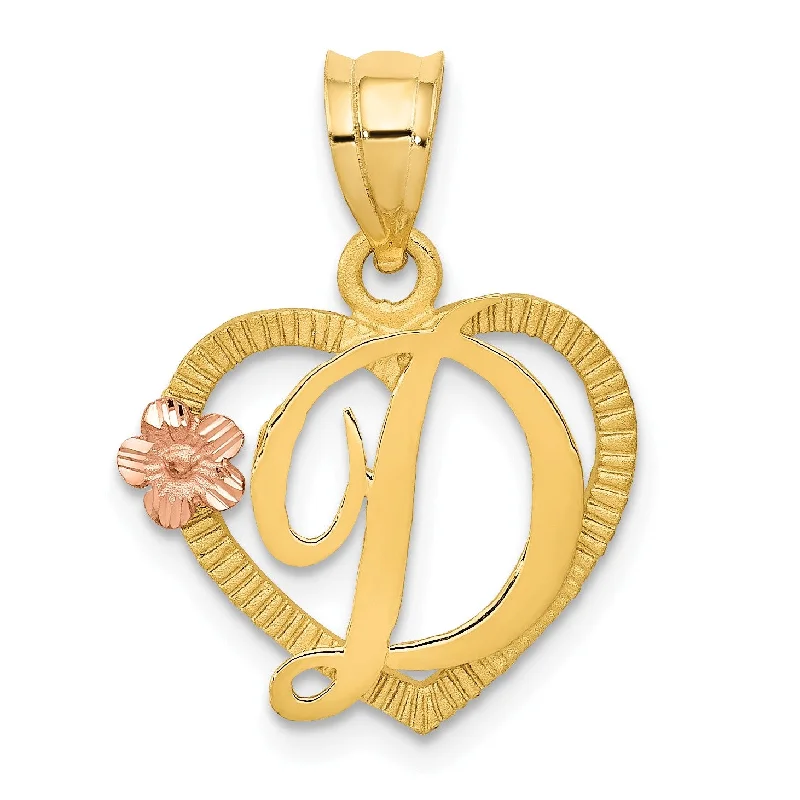 14k Two-Tone Initial D in Heart Charm