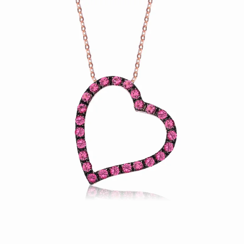 14KT Rose Gold Plated Sterling Silver Cubic Zirconia 18-inch Heart Pendant