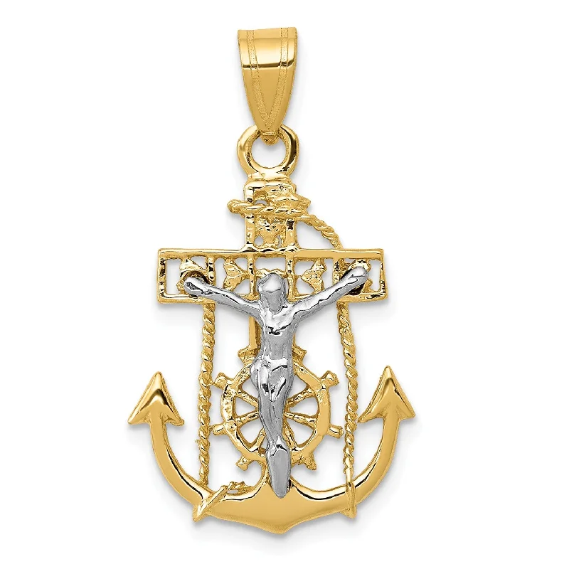 14KT White and Yellow Gold 29X17MM Mariner's Cross Pendant. Chain Not Included