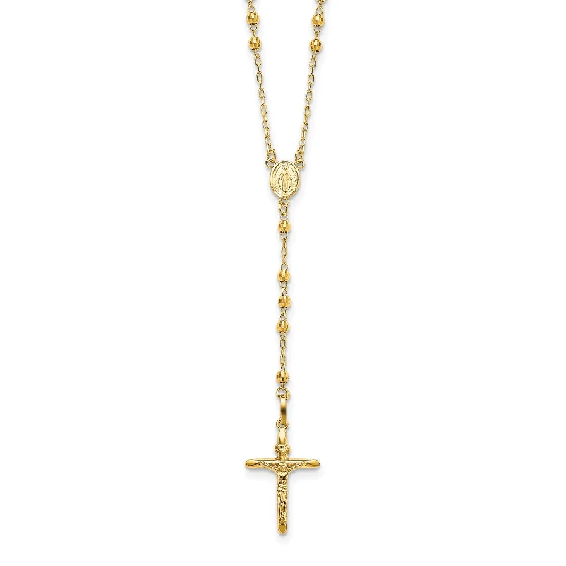 14KT Yellow Gold 24-inch Diamond-cut Lobster Clasp Beaded Rosary Necklace