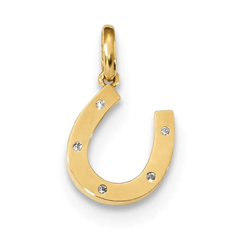 14KT Yellow Gold Cubic Zirconia 11X10MM Horseshoe Pendant. Chain Not Included