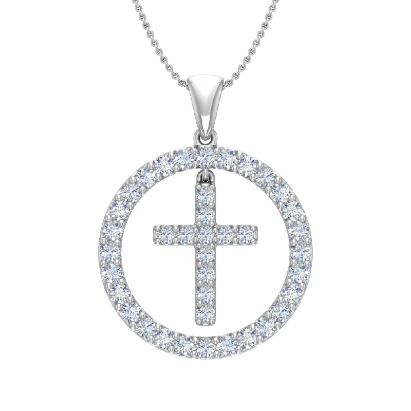 3/4 Carat Diamond Cross Pendant Necklace in Gold (Silver Cable Chain)