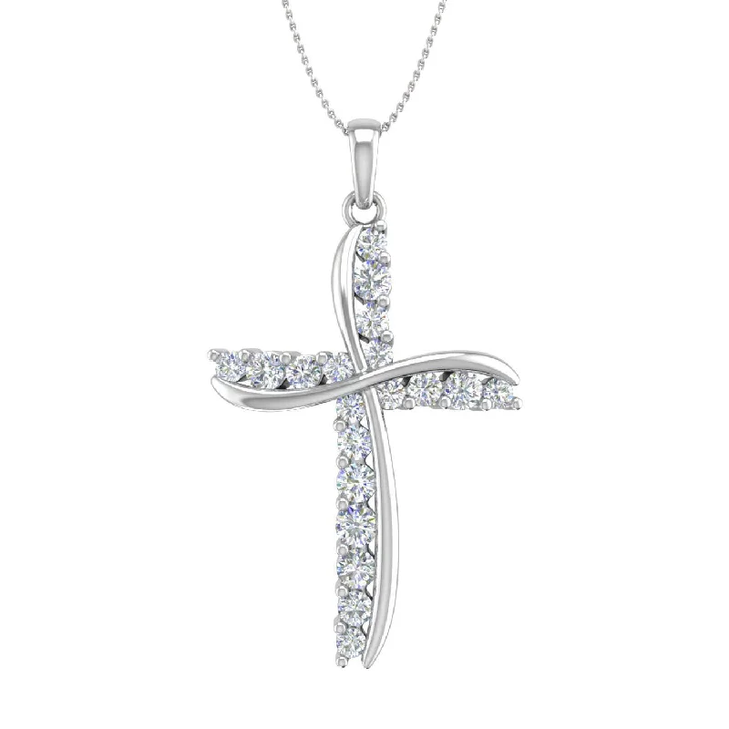 3/4 Carat Diamond Cross Pendant Necklace in Gold (Silver Chain Included)