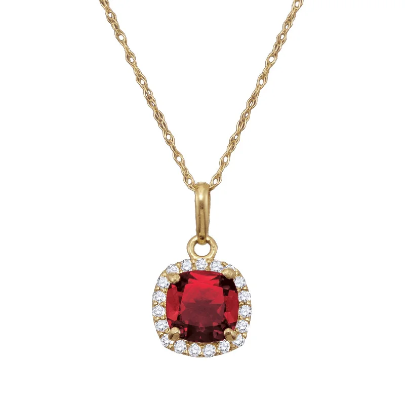 6MM Cushion Ruby and White Sapphire Birthstone 18-inch Pendant in 10KT Yellow Gold